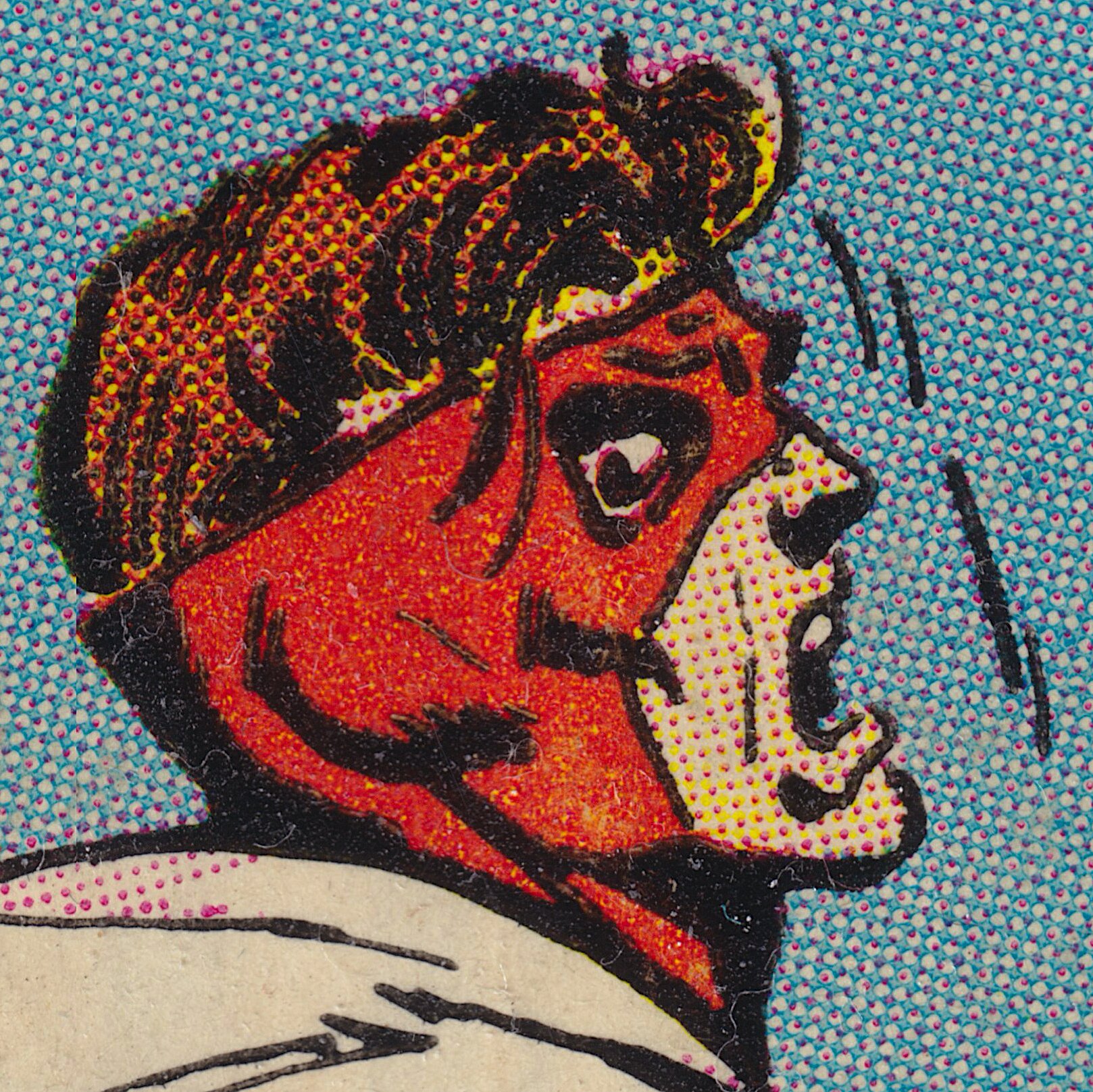 Comic book cover extremely zoomed in showing halftone dots
